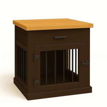 The Den - ESPRESSO Coloured Bedside Dog Crate with Bars & Hinged Door with Drawer image 3