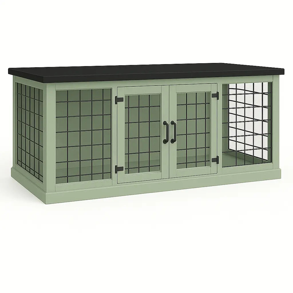 The LOFT – Sage Open Plan Wooden Dog Crate with Mesh & Hinged Doors Paws and Willow