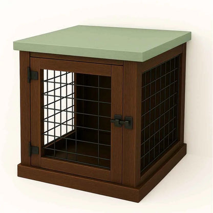 The Den - Espresso Coloured Bedside Dog Crate with Mesh & Hinged Door image 3
