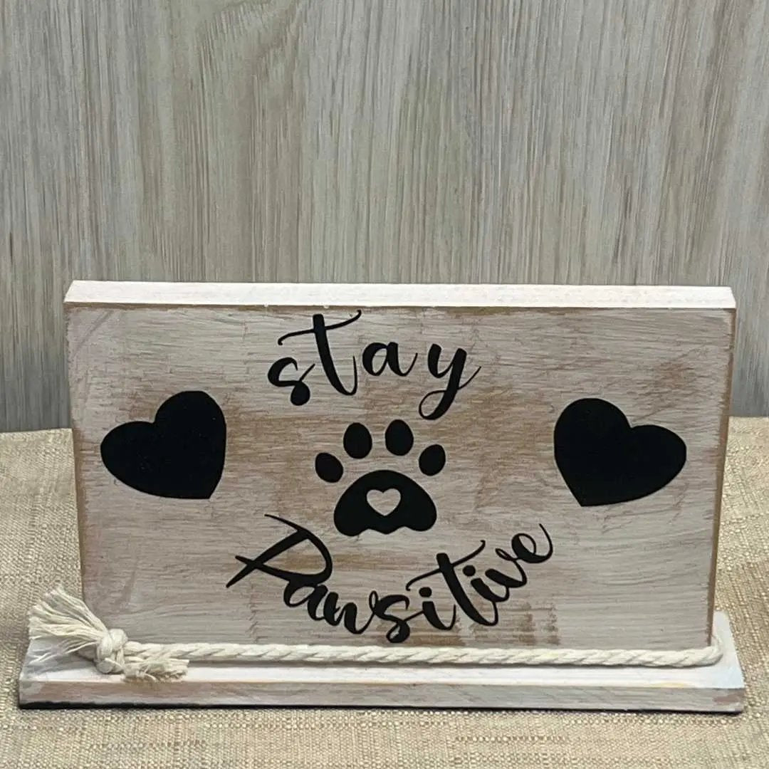 "Stay Pawsitive" Wooden Shelf Decor image 1