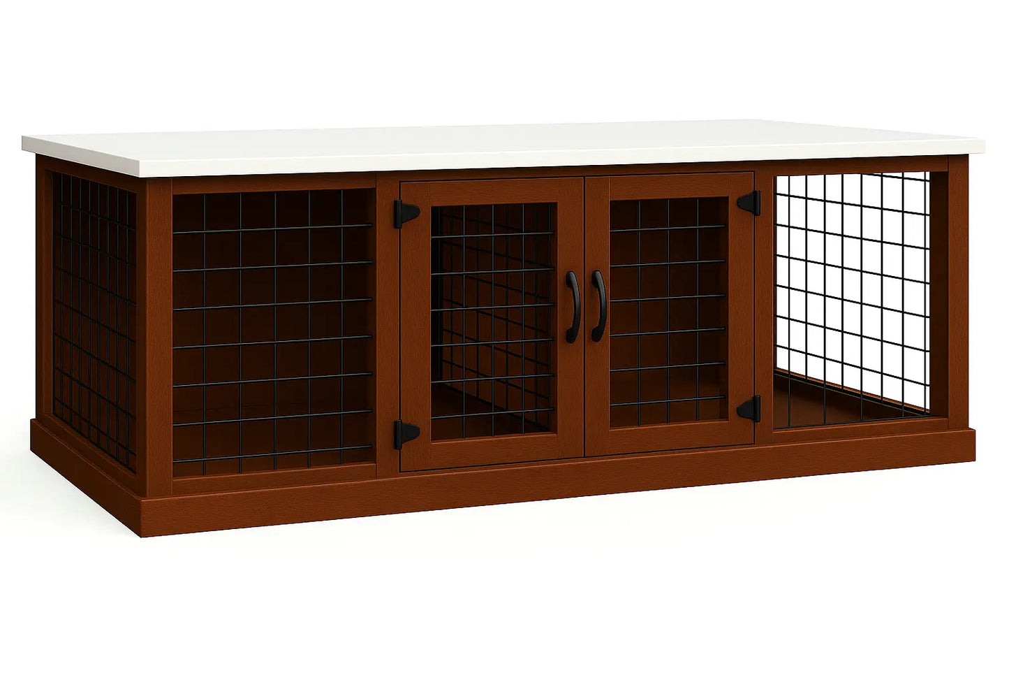 The DUO – Espresso Hinged Style Double Wooden Dog Crate With Mesh Paws and Willow