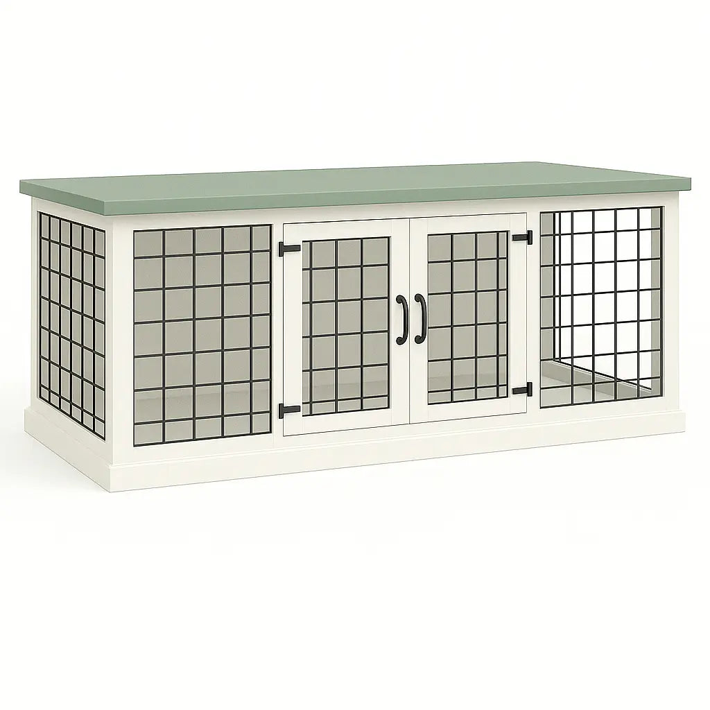 White cabinet with glass doors on a white background