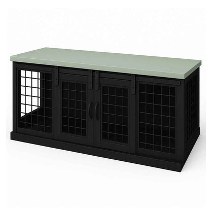 The DUO – Night Sky Barn Style Double Wooden Dog Crate With Mesh image 1