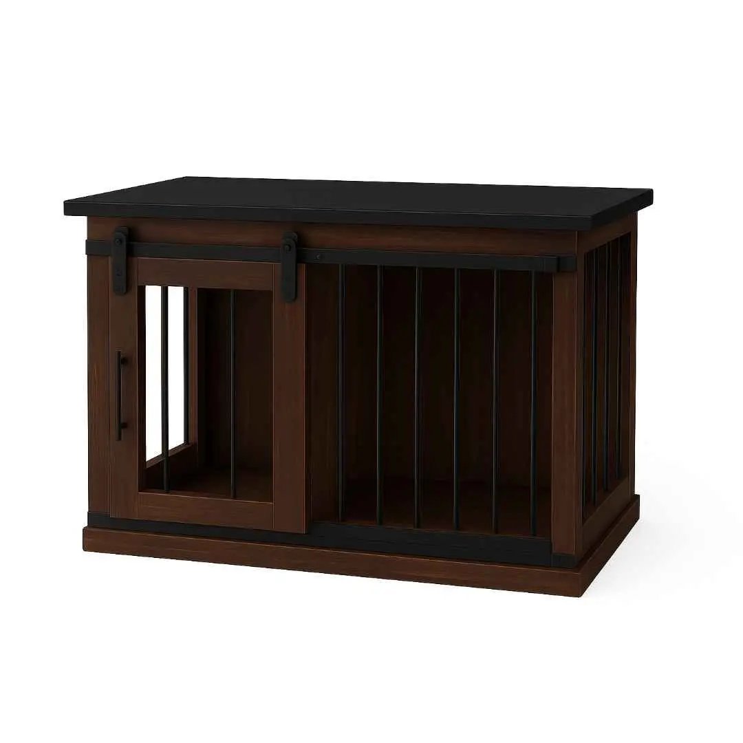 The Studio -Barn Style Espresso Single Wooden Dog Crate with Bars - Night Sky image