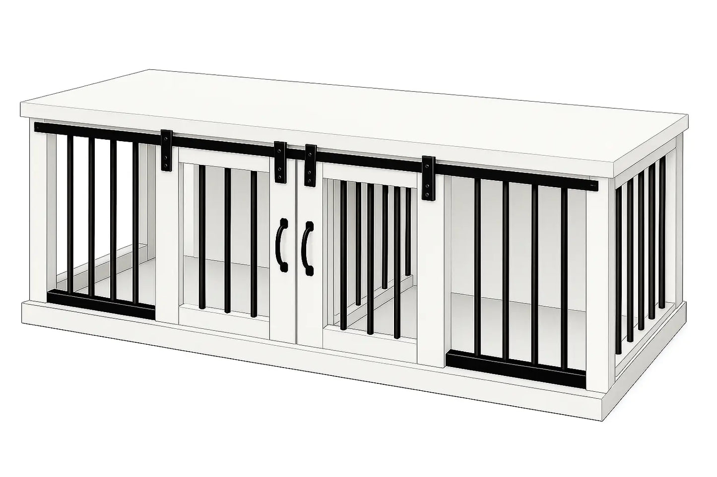 The DUO – Arctic Barn Door Style Double Wooden Dog Crate With Bars Paws and Willow