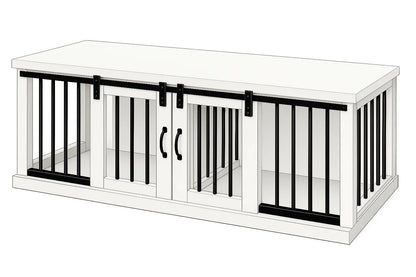 The DUO – Arctic Barn Door Style Double Wooden Dog Crate With Bars Paws and Willow