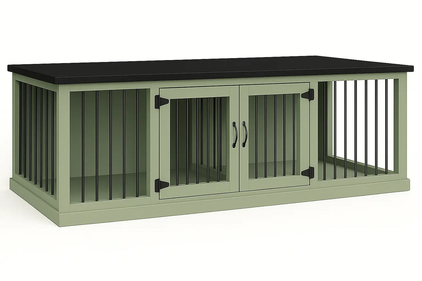 The DUO – Sage Hinged Double Wooden Dog Crate With Bars Paws and Willow