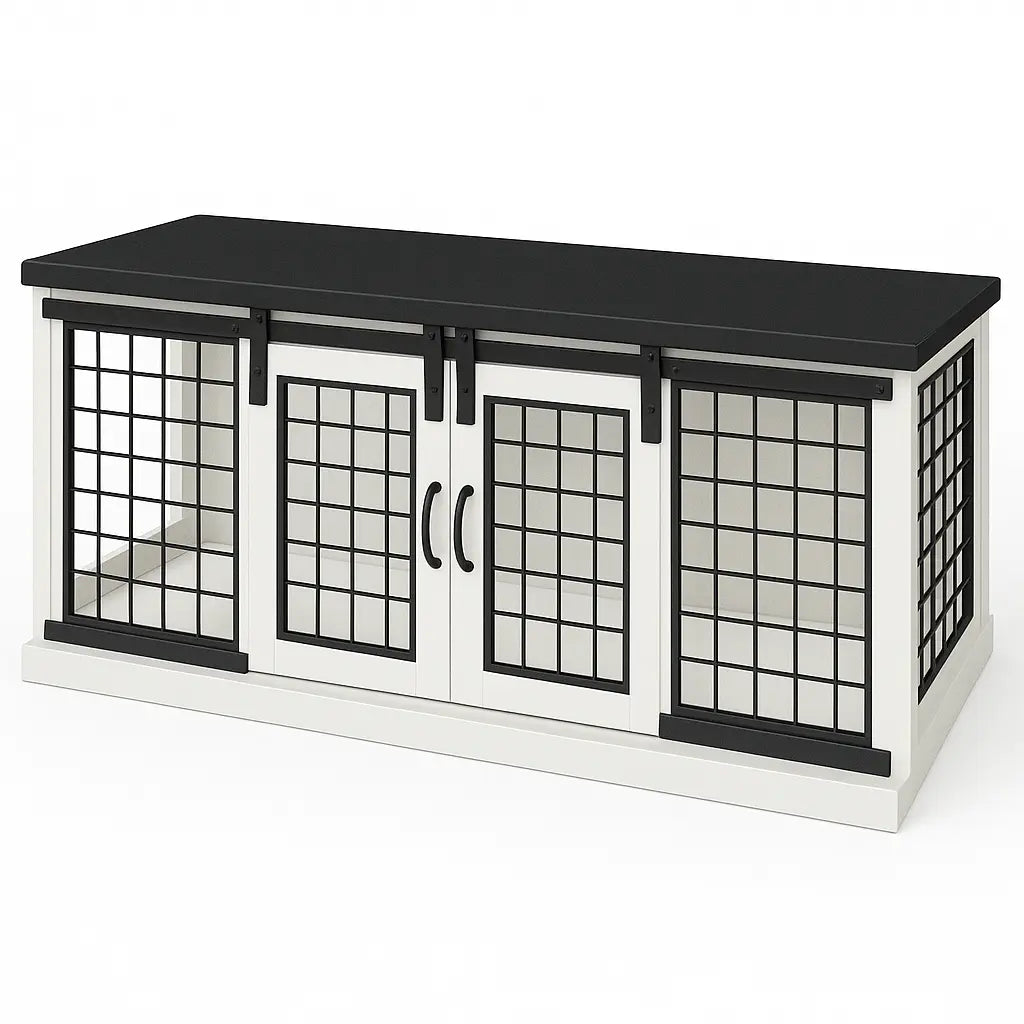 The LOFT – Arctic Barn Style Wooden Open Plan Dog Crate With Mesh Paws and Willow