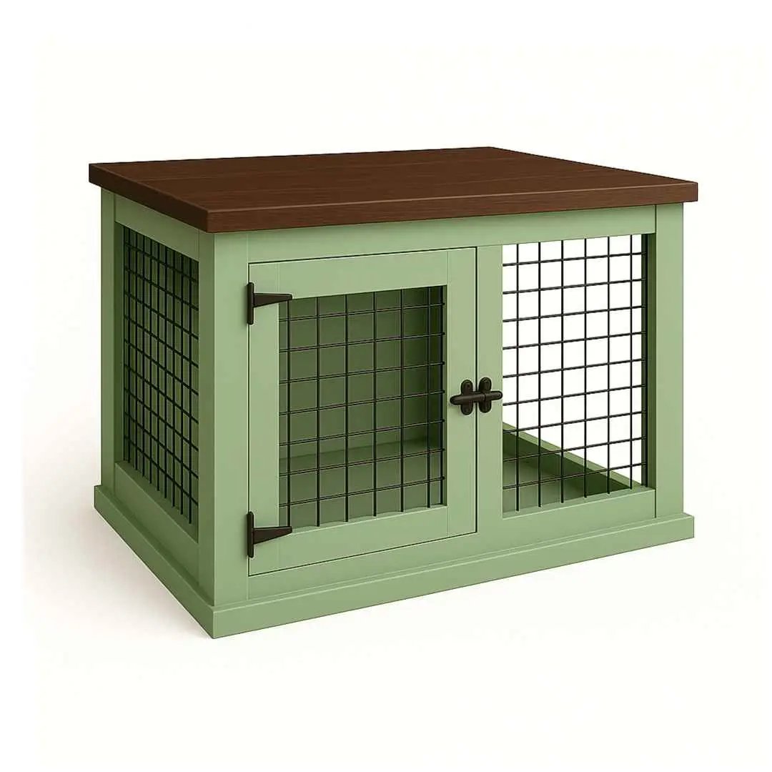 The Studio -Hinged SAGE Single Wooden Dog Crate with Mesh image 2