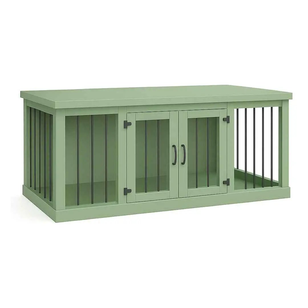 The DUO – Sage Hinged Double Wooden Dog Crate With Bars image 5