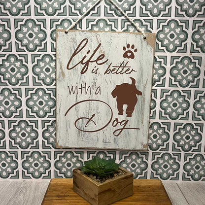 "I Wish I Was Home With My Dog" Large Wooden Sign - White Wash image