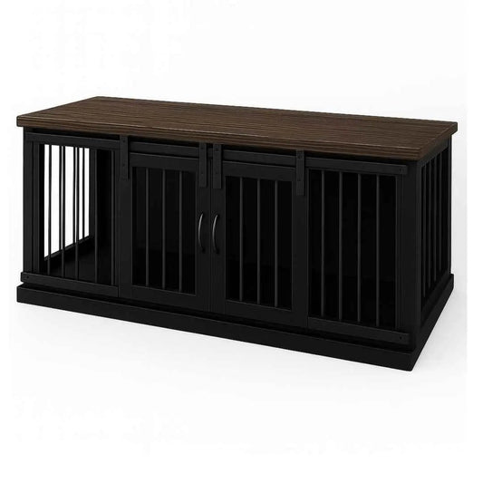 The DUO – Night Sky Barn Door Style Double Wooden Dog Crate With Bars image 0
