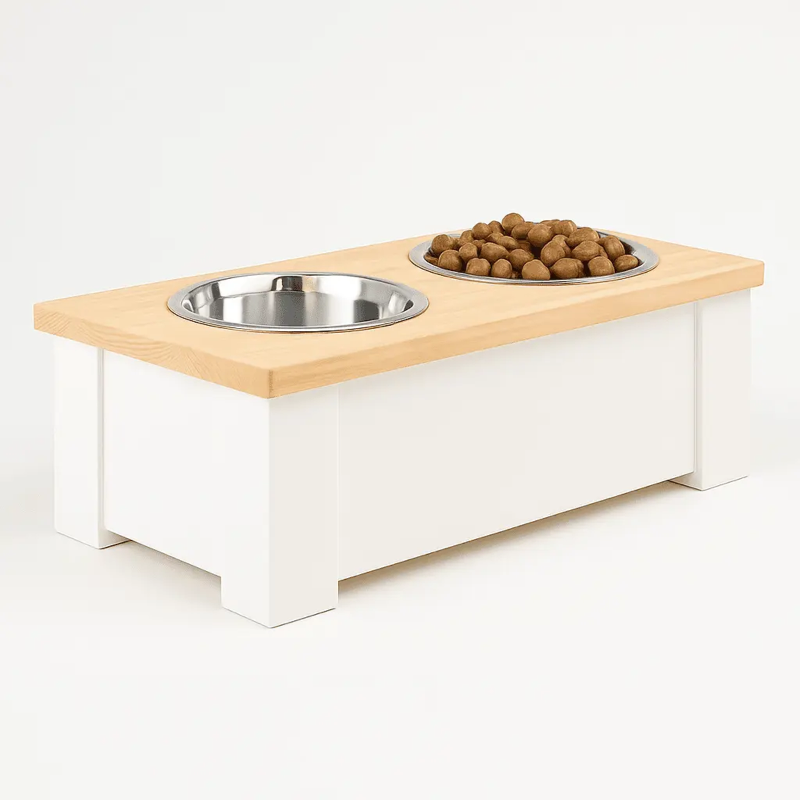 2-Bowl Chic' Wooden Dog Feeder - Natural, Large 200mm (H) x 250 mm (W) x 500 mm (L) image