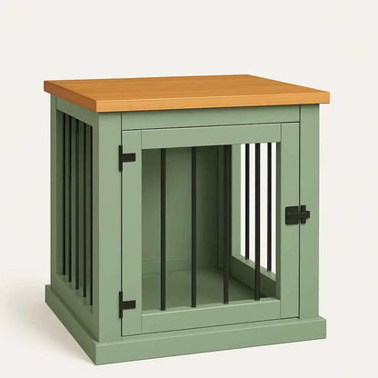 The Den - Sage Coloured Bedside Dog Crate with Bars & Hinged Door image 1