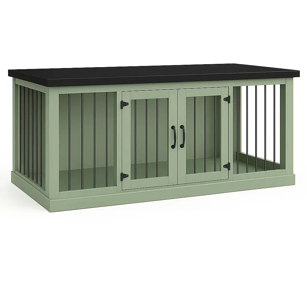 The LOFT – Sage Open Plan Wooden Dog Crate with Bars & Hinged Doors Paws and Willow