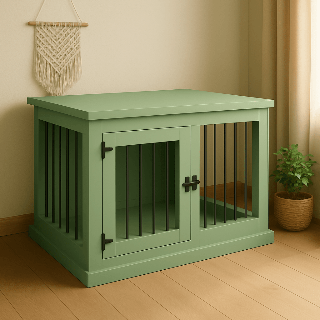 The Studio -Hinged Sage Single Wooden Dog Crate with Bars image 2