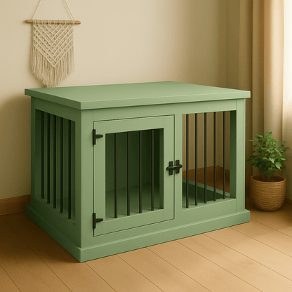 The Studio -Hinged Sage Single Wooden Dog Crate with Bars image 2