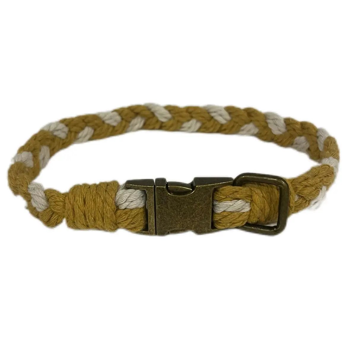 Large Macramé Dog Collar with Brass | Gold | Silver Buckle - Mustard, Brass image