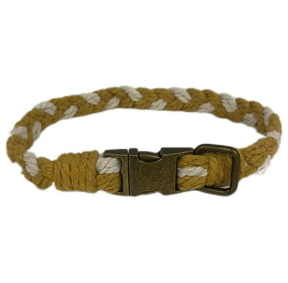 Large Macramé Dog Collar with Brass | Gold | Silver Buckle - Mustard, Brass image