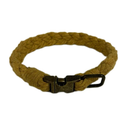 Petite Macramé Dog Collar with Brass | Gold | Silver Buckle - Mustard, Brass image