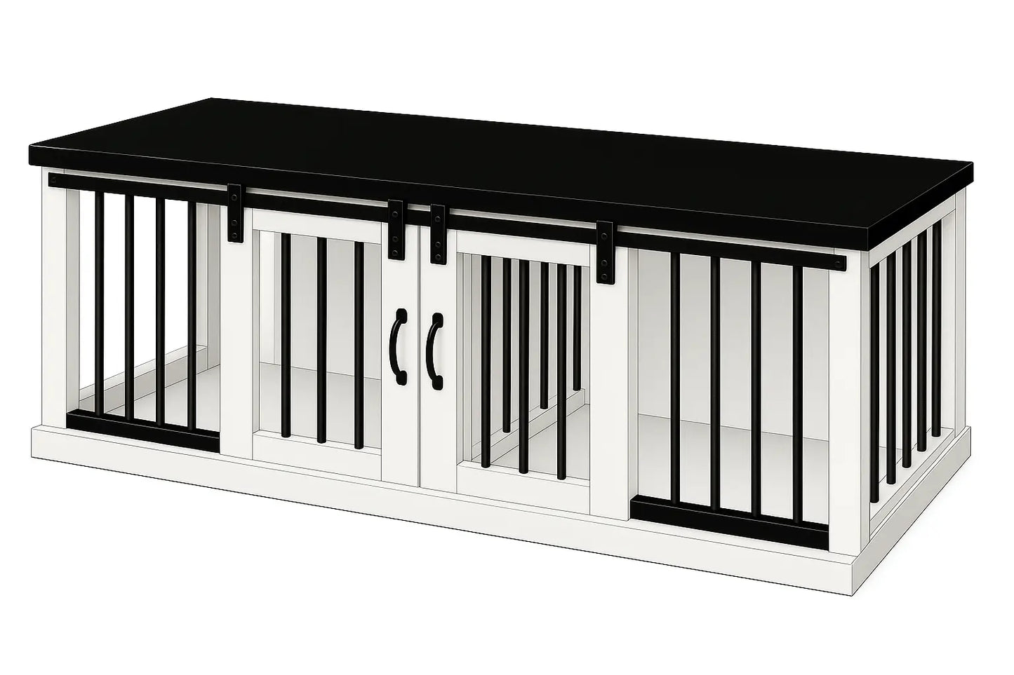 The DUO – Arctic Barn Door Style Double Wooden Dog Crate With Bars Paws and Willow