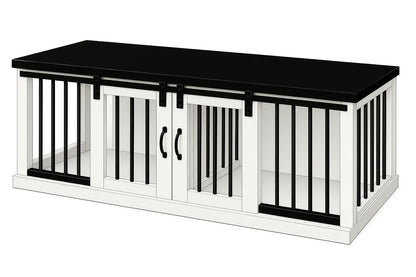 The DUO – Arctic Barn Door Style Double Wooden Dog Crate With Bars Paws and Willow