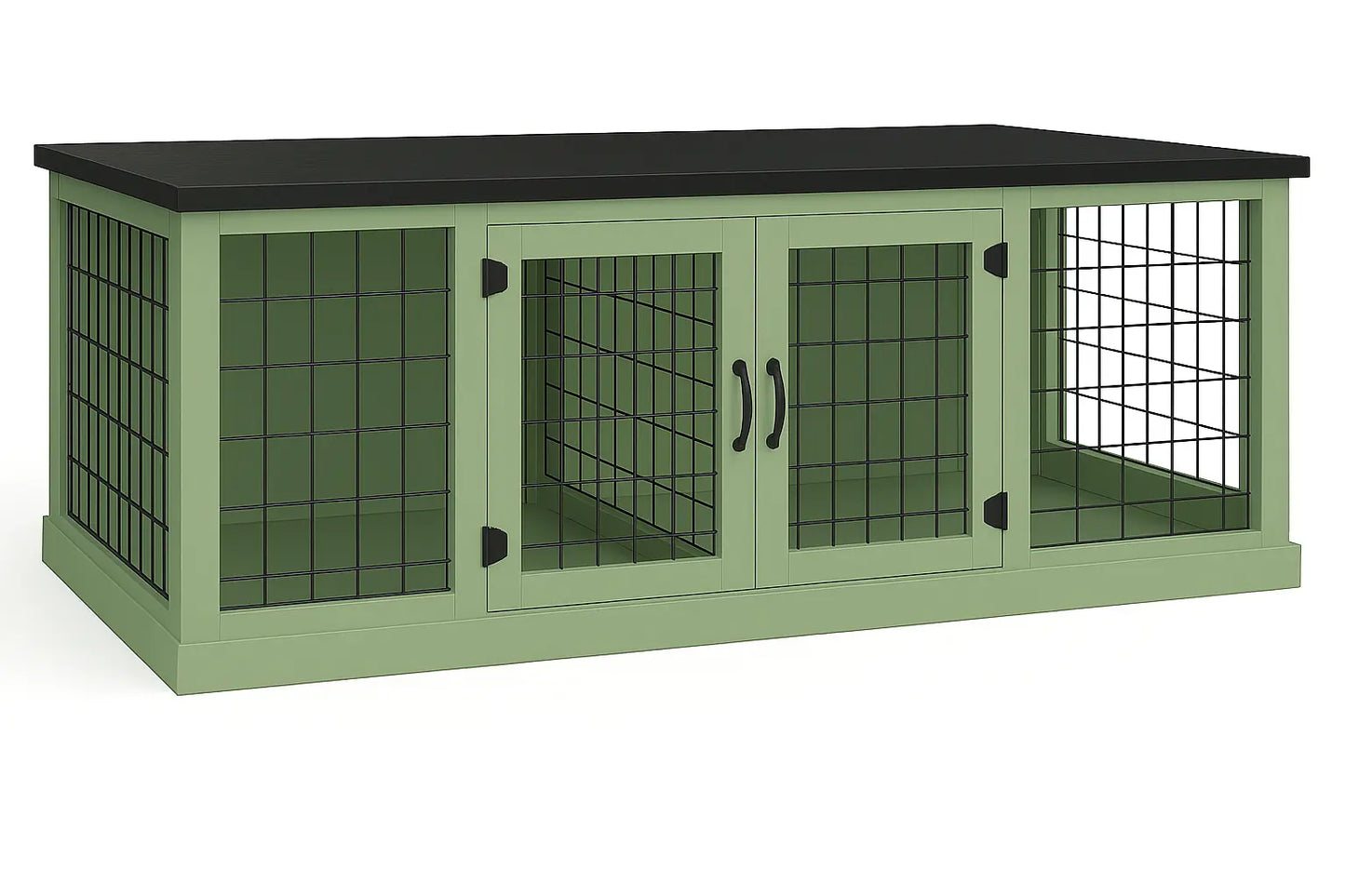 The DUO – Sage Hinged Style Double Wooden Dog Crate With Mesh Paws and Willow