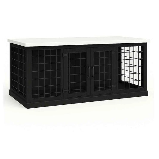 The DUO – Night Sky Hinged Style Double Wooden Dog Crate With Mesh image 0