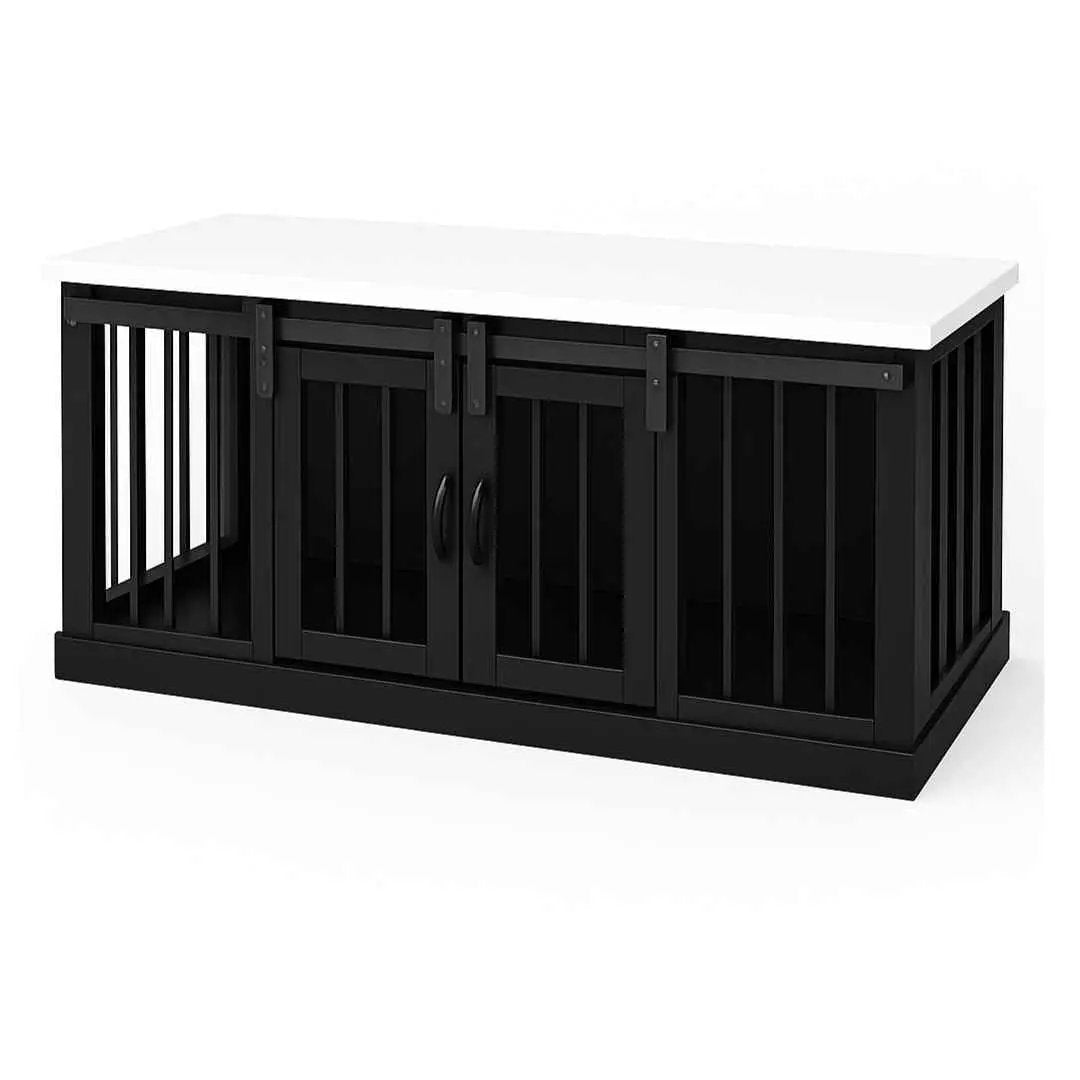 The DUO – Night Sky Barn Door Style Double Wooden Dog Crate With Bars - Arctic image