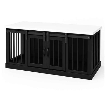 The DUO – Night Sky Barn Door Style Double Wooden Dog Crate With Bars - Arctic image