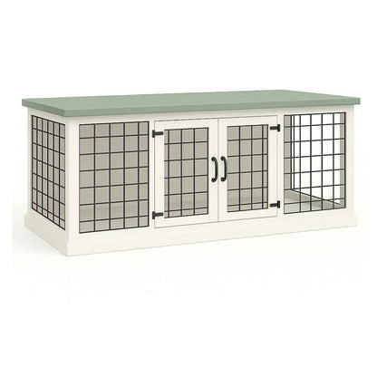 The DUO – Arctic Hinged Style Double Wooden Dog Crate With Mesh - Sage image