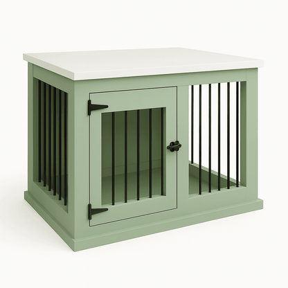 The Studio -Hinged Sage Single Wooden Dog Crate with Bars - Arctic image