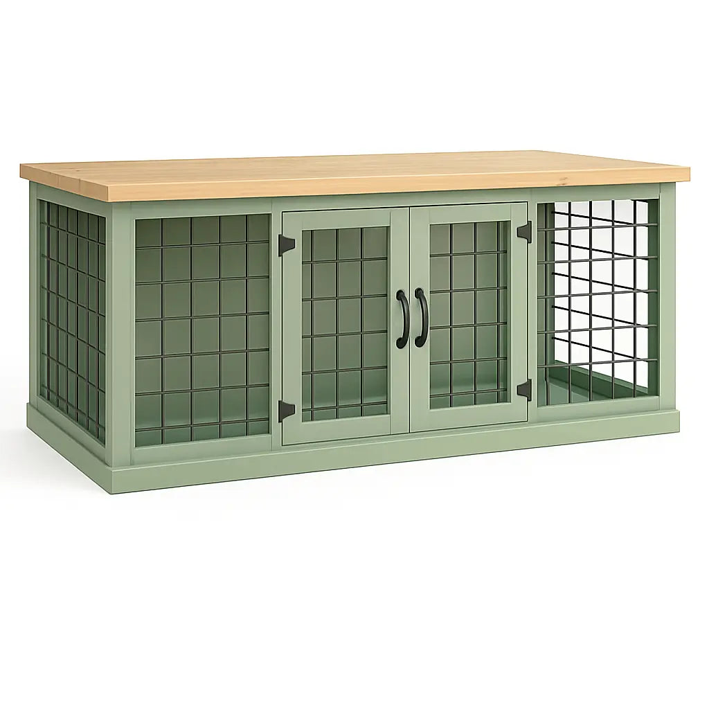 The LOFT – Sage Open Plan Wooden Dog Crate with Mesh & Hinged Doors Paws and Willow
