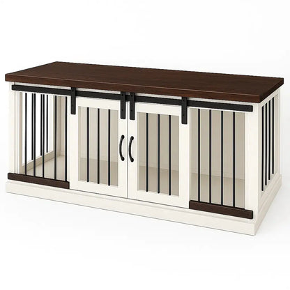 The LOFT – Arctic Hinged Wooden Open Plan Dog Crate With Bars Paws and Willow