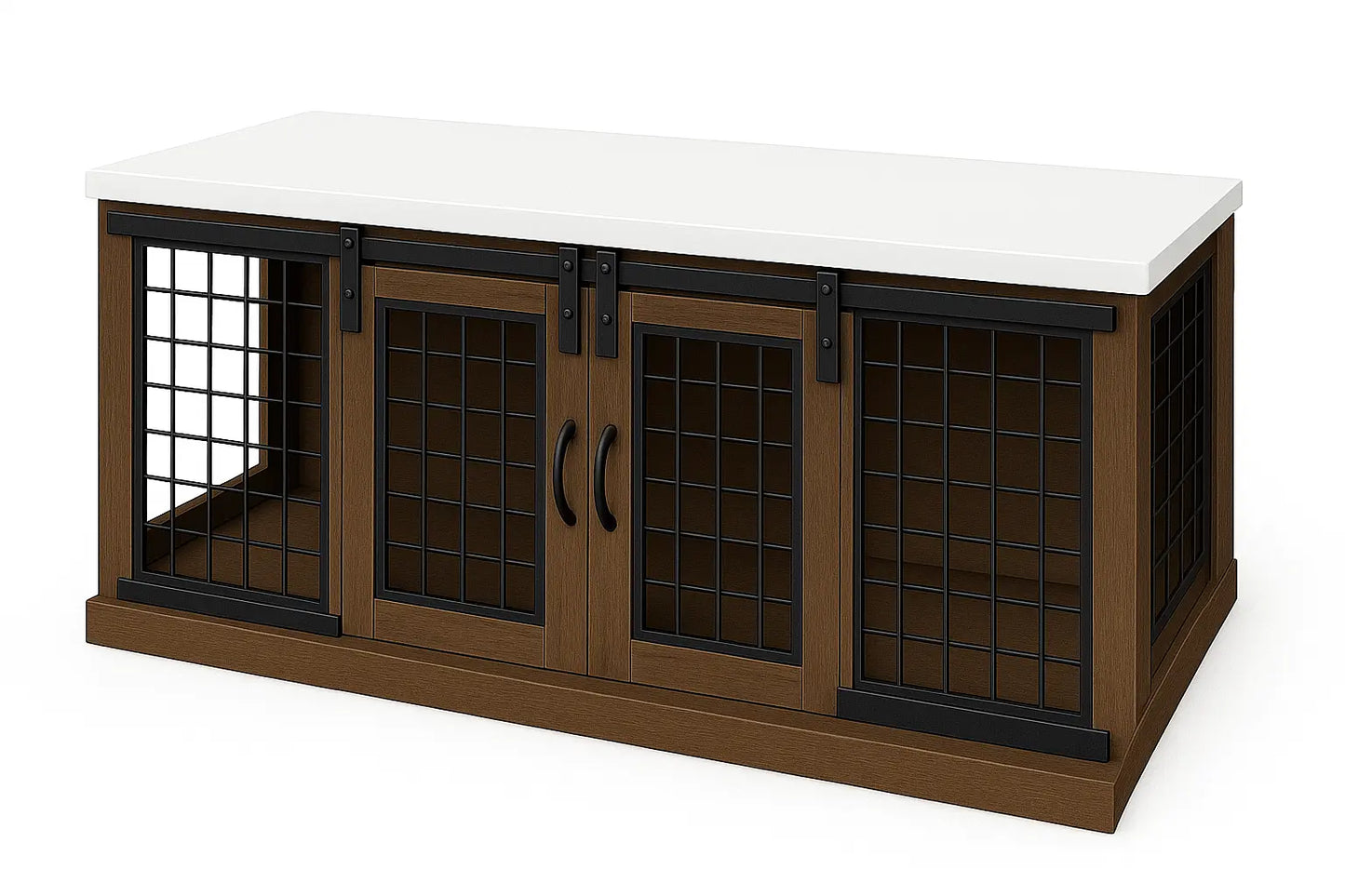 The LOFT – Espresso Barn Style Wooden Open Plan Dog Crate With Mesh Paws and Willow