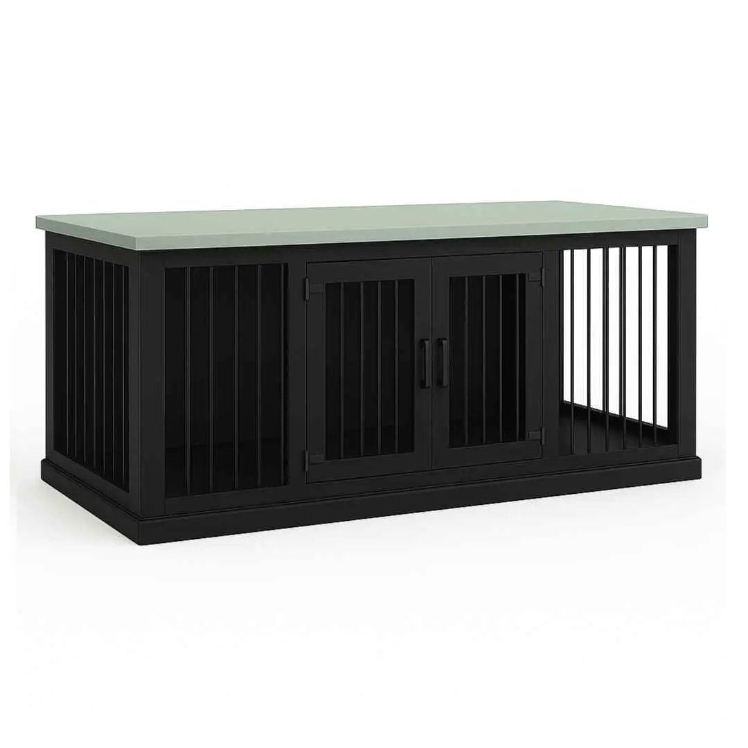 The DUO – Night Sky Hinged Double Wooden Dog Crate With Bars image 2