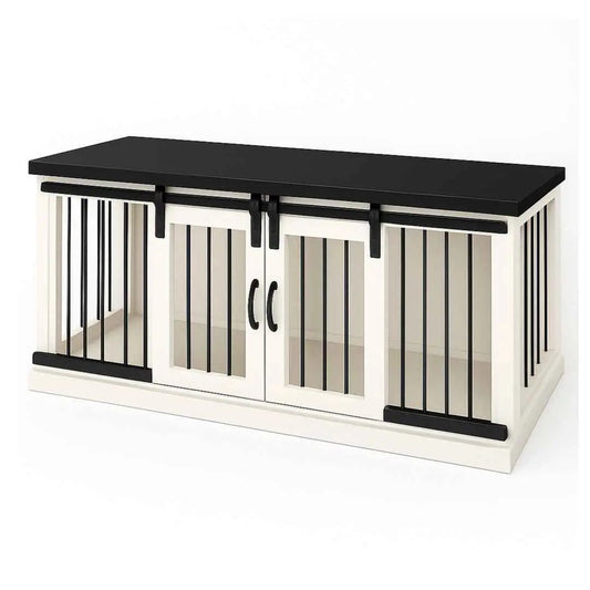 The DUO – Arctic Barn Door Style Double Wooden Dog Crate With Bars image 0