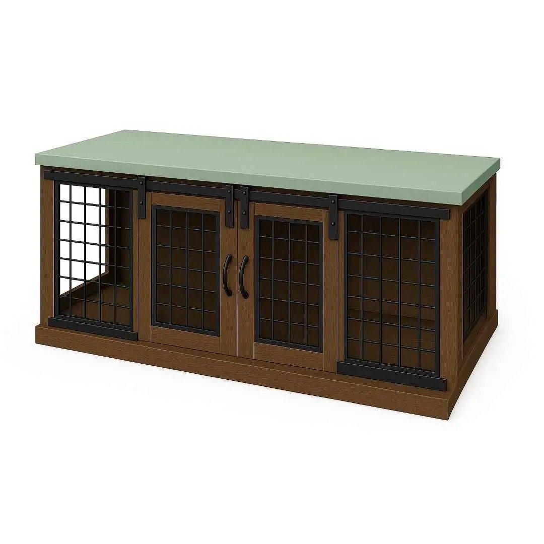 The DUO – Espresso Barn Style Double Wooden Dog Crate With Mesh image 3