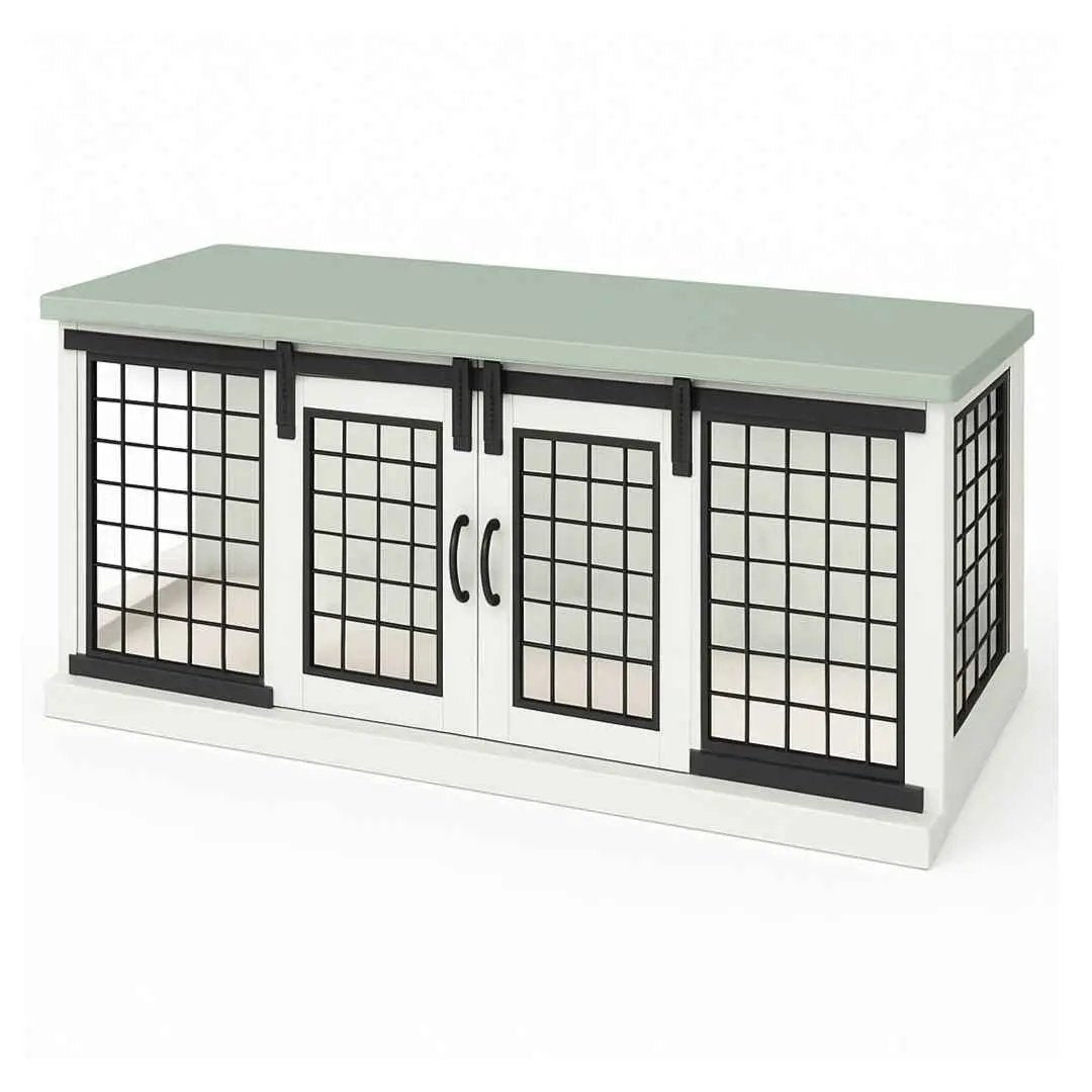 The DUO – Arctic Barn Style Double Wooden Dog Crate With Mesh image 5