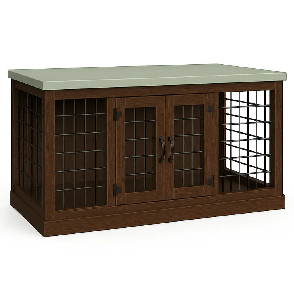 The LOFT – Espresso Open Plan Wooden Dog Crate with Mesh & Hinged Doors Paws and Willow
