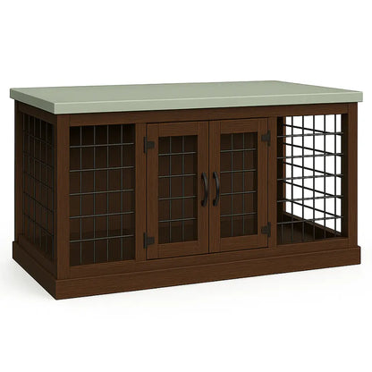 The LOFT – Espresso Open Plan Wooden Dog Crate with Mesh & Hinged Doors Paws and Willow