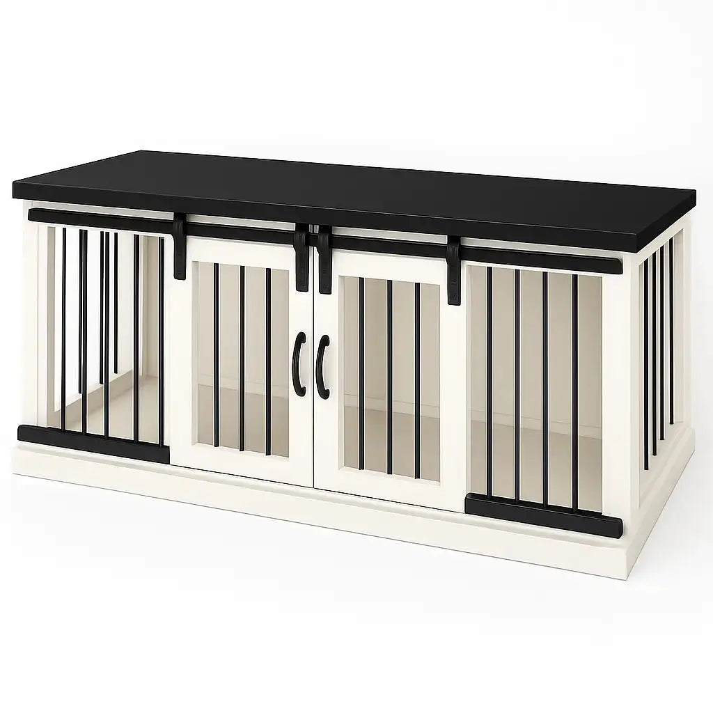 The LOFT – Arctic Hinged Wooden Open Plan Dog Crate With Bars Paws and Willow