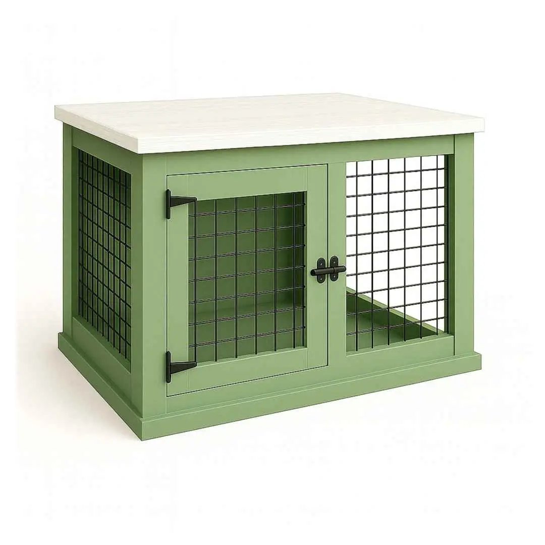 The Studio -Hinged SAGE Single Wooden Dog Crate with Mesh - Arctic image