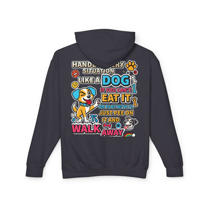 Playful Dog-Inspired Unisex Lightweight Hooded Sweatshirt - "Handle Every Situation Like a Dog" - S, Black image