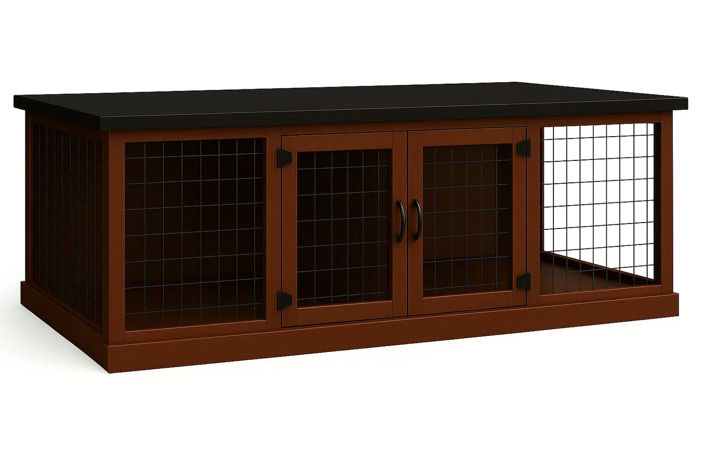 The DUO – Espresso Hinged Style Double Wooden Dog Crate With Mesh Paws and Willow