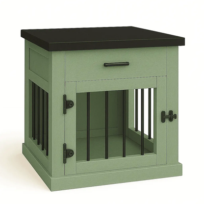 The Den - SAGE Coloured Bedside Dog Crate with Bars & Hinged Door with Drawer - Night Sky image