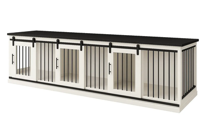 The Villa - Arctic Barn Door Style Triple Wooden Dog Crate With Bars image 2