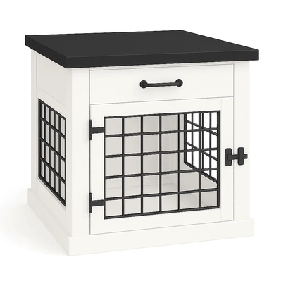 The Den - ARCTIC Coloured Bedside Dog Crate with Mesh & Hinged Door with Drawer image 4