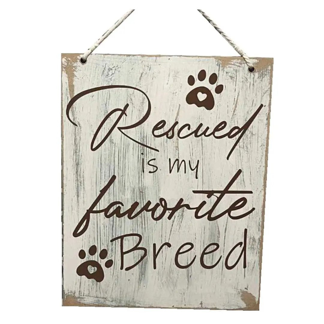 "Rescued Is My Favourite Breed" Wooden Sign Large Blue image 0
