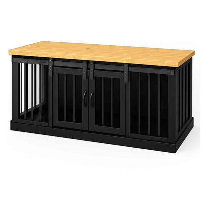 The DUO – Night Sky Barn Door Style Double Wooden Dog Crate With Bars image 3